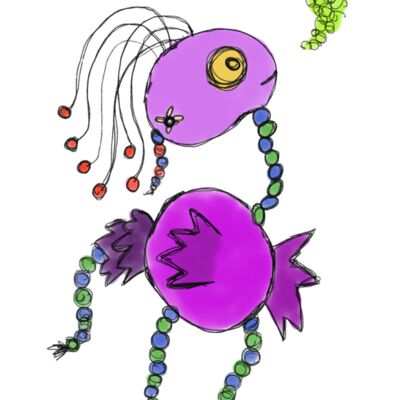A purple alien ostrich doodle  Thumbnail