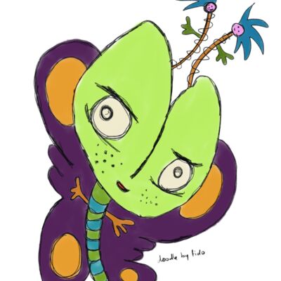 Green head butterfly doodle  Thumbnail